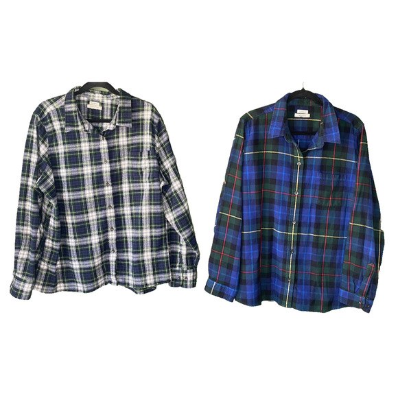 2 LL Bean Plaid Shirts Womens 2X* Nature Outdoor Gorpcore Long Sleeve Flannels - Picture 1 of 12